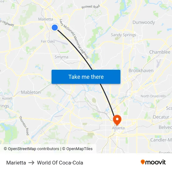 Marietta to World Of Coca-Cola map