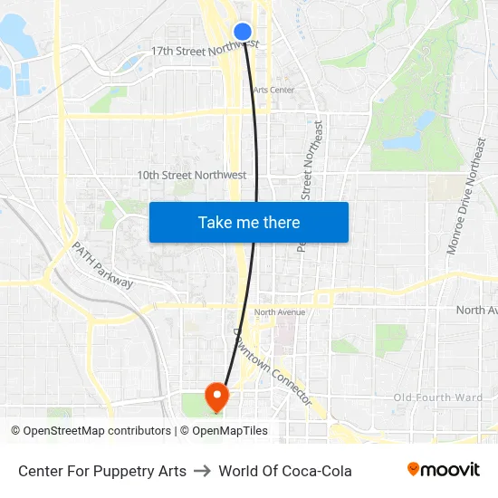 Center For Puppetry Arts to World Of Coca-Cola map