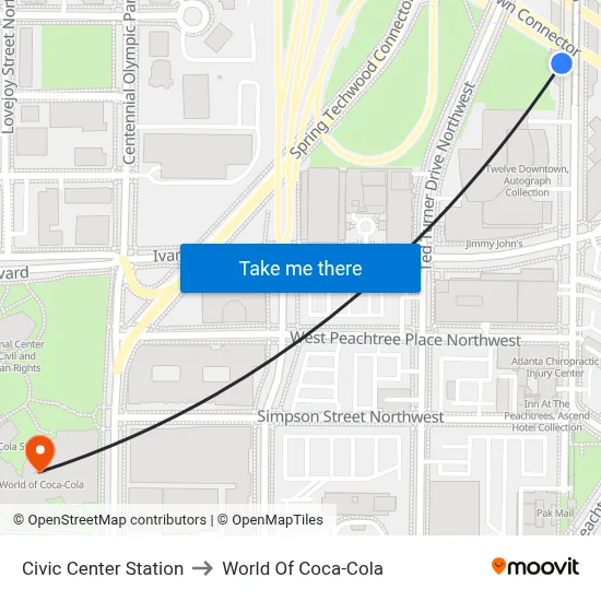 Civic Center Station to World Of Coca-Cola map