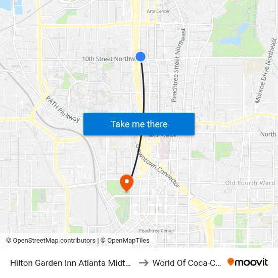 Hilton Garden Inn Atlanta Midtown to World Of Coca-Cola map