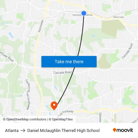 Atlanta to Daniel Mclaughlin Therrell High School map