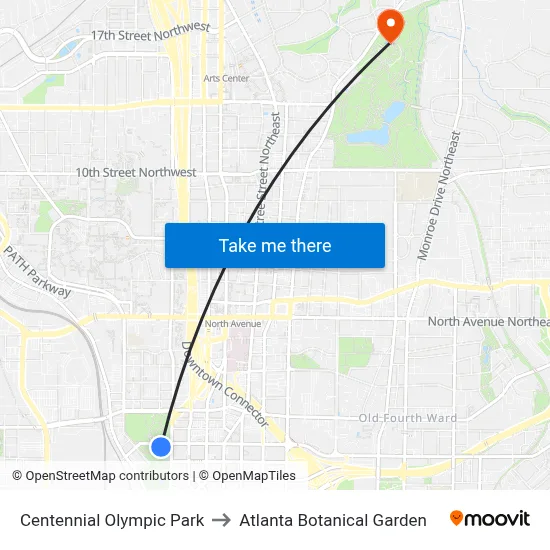 Centennial Olympic Park to Atlanta Botanical Garden map