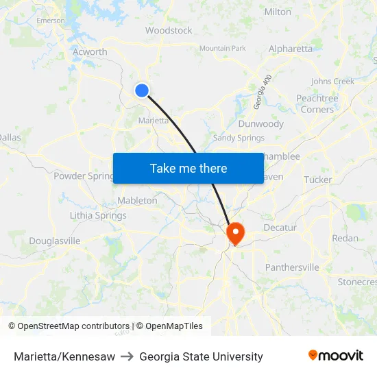 Marietta/Kennesaw to Georgia State University map
