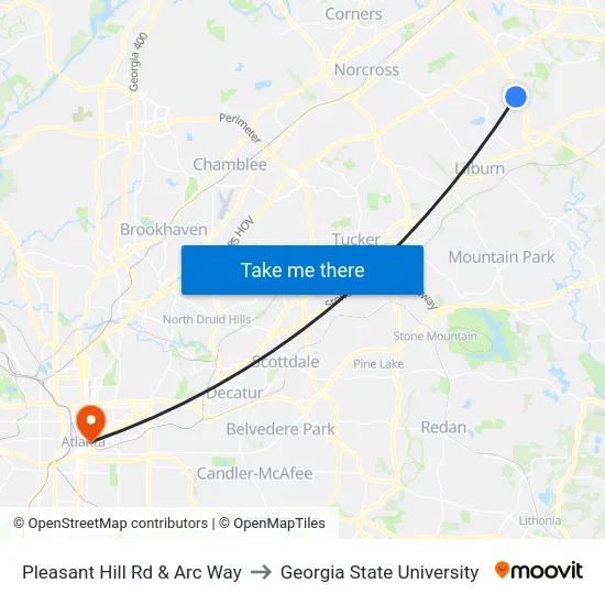 Pleasant Hill Rd & Arc Way to Georgia State University map