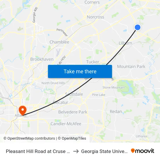 Pleasant Hill Road at Cruse Road to Georgia State University map