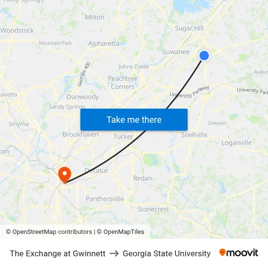 The Exchange at Gwinnett to Georgia State University map