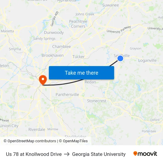 Us 78 at Knollwood Drive to Georgia State University map