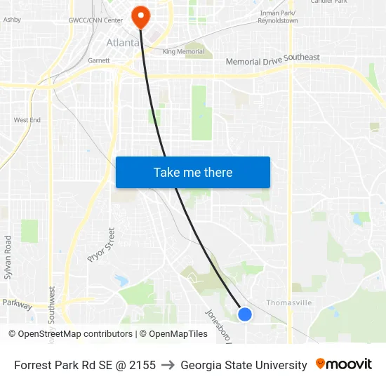 Forrest Park Rd SE @ 2155 to Georgia State University map