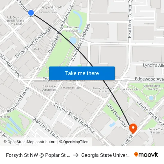 Forsyth St NW @ Poplar St NW to Georgia State University map