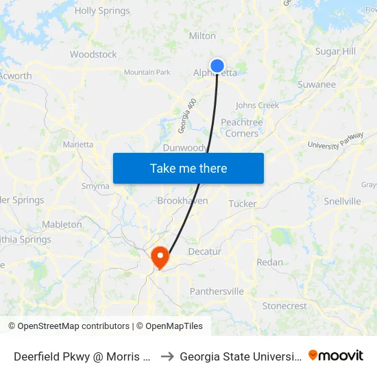 Deerfield Pkwy @ Morris Rd to Georgia State University map