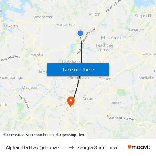 Alpharetta Hwy @ Houze Way to Georgia State University map