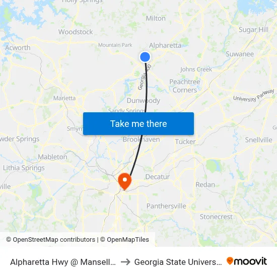 Alpharetta Hwy @ Mansell Pl to Georgia State University map
