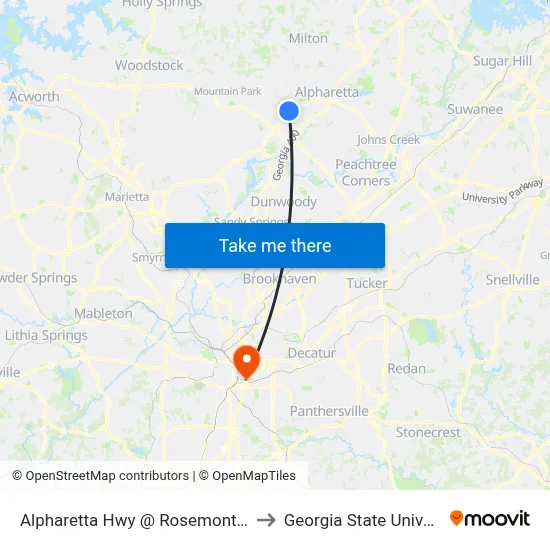 Alpharetta Hwy @ Rosemont Pkwy to Georgia State University map