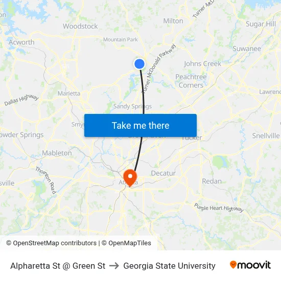 Alpharetta St @ Green St to Georgia State University map