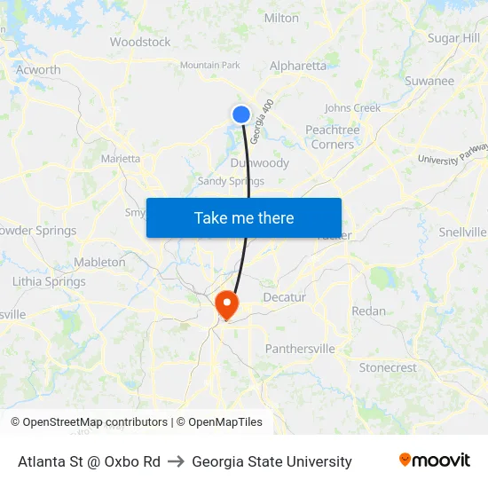 Atlanta St @ Oxbo Rd to Georgia State University map