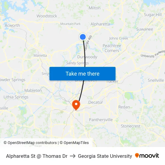 Alpharetta St @ Thomas Dr to Georgia State University map