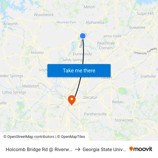 Holcomb Bridge Rd @ Riverwood Ln to Georgia State University map