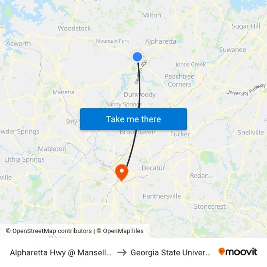 Alpharetta Hwy @ Mansell Rd to Georgia State University map