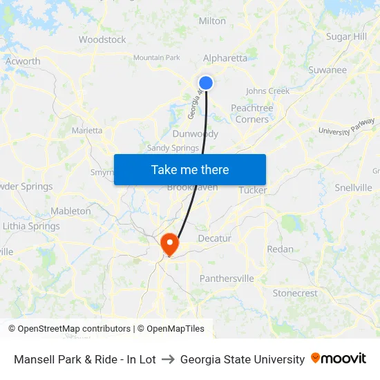 Mansell Park & Ride - In Lot to Georgia State University map