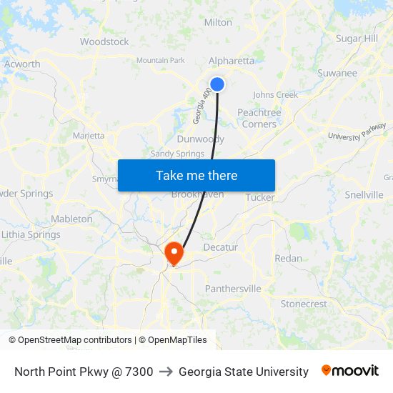 North Point Pkwy @ 7300 to Georgia State University map