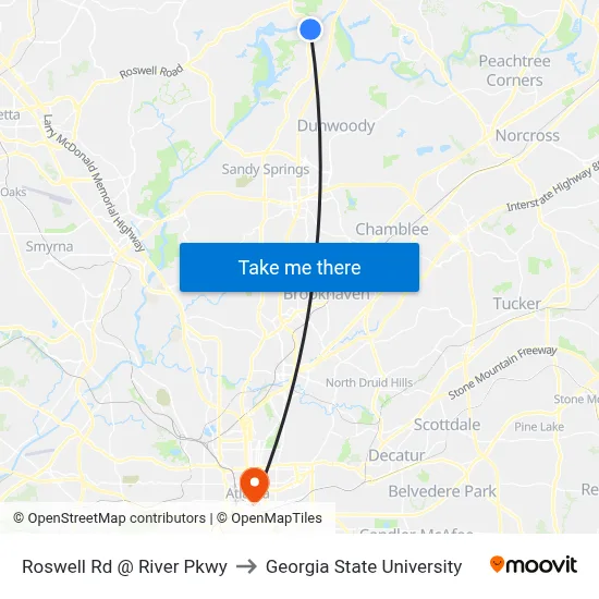 Roswell Rd @ River Pkwy to Georgia State University map
