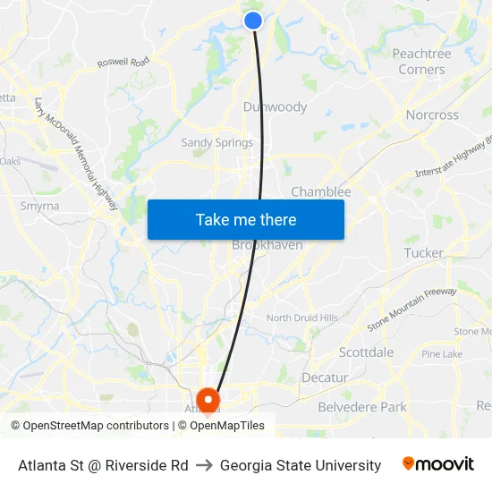 Atlanta St @ Riverside Rd to Georgia State University map