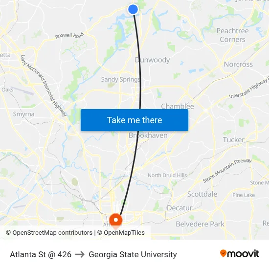 Atlanta St @ 426 to Georgia State University map