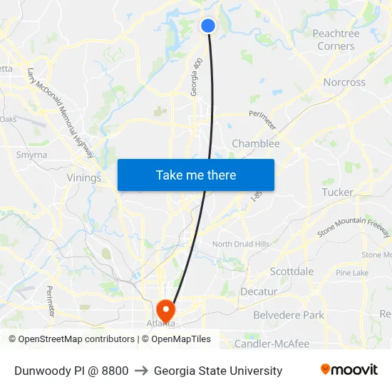Dunwoody Pl @ 8800 to Georgia State University map