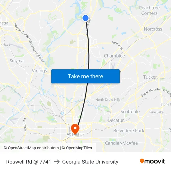 Roswell Rd @ 7741 to Georgia State University map