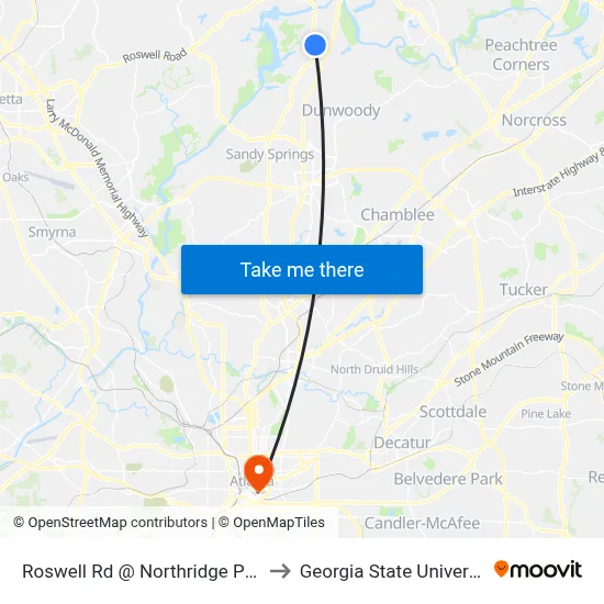 Roswell Rd @ Northridge Pkwy to Georgia State University map