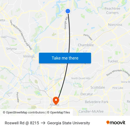 Roswell Rd @ 8215 to Georgia State University map