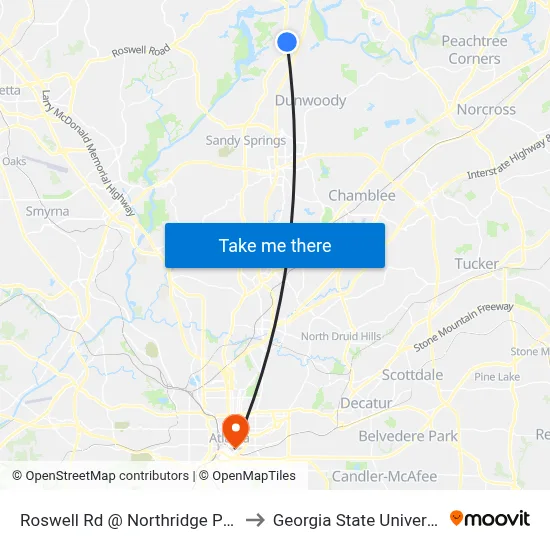 Roswell Rd @ Northridge Pkwy to Georgia State University map