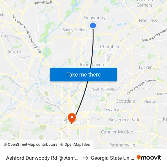 Ashford Dunwoody Rd @ Ashford Gables to Georgia State University map