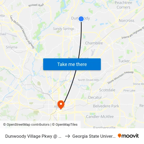 Dunwoody Village Pkwy @ 1424 to Georgia State University map