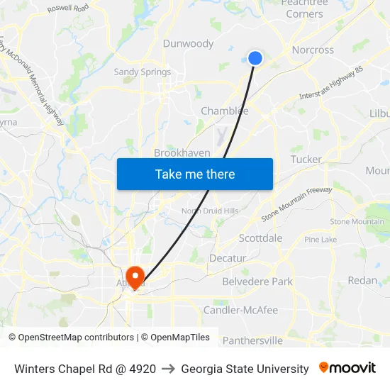 Winters Chapel Rd @ 4920 to Georgia State University map