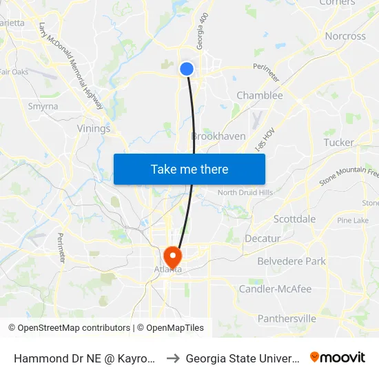 Hammond Dr NE @ Kayron Dr to Georgia State University map