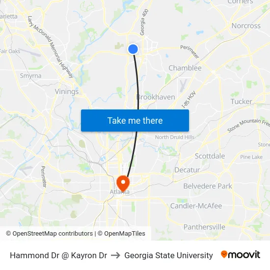Hammond Dr @ Kayron Dr to Georgia State University map