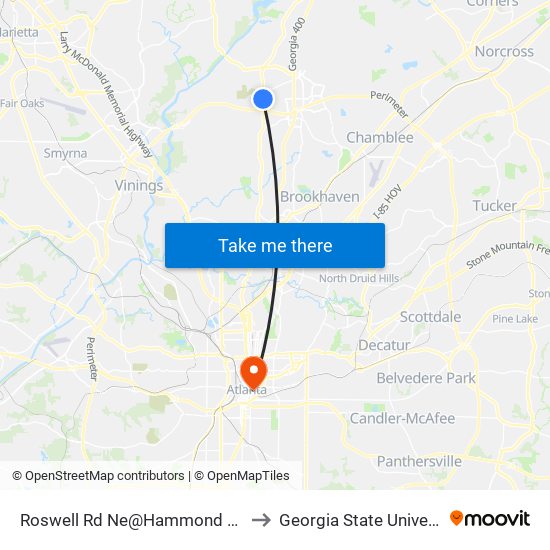 Roswell Rd Ne@Hammond Dr NE to Georgia State University map