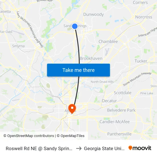 Roswell Rd NE @ Sandy Springs Cir NE to Georgia State University map