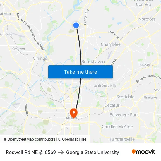 Roswell Rd NE @ 6569 to Georgia State University map