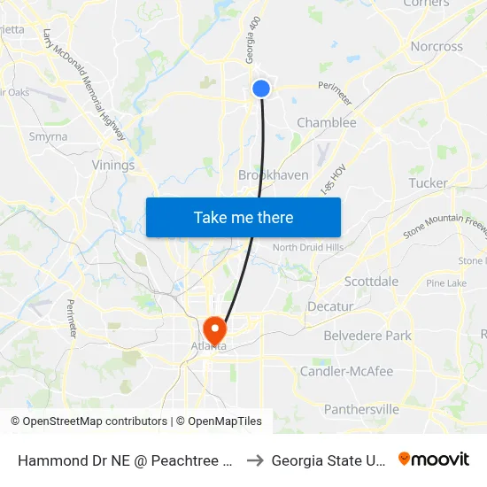 Hammond Dr NE @ Peachtree Dunwoody Rd to Georgia State University map