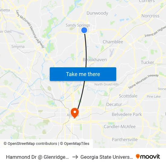 Hammond Dr @ Glenridge Dr to Georgia State University map