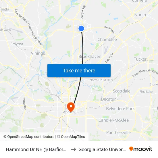 Hammond Dr NE @ Barfield Rd to Georgia State University map