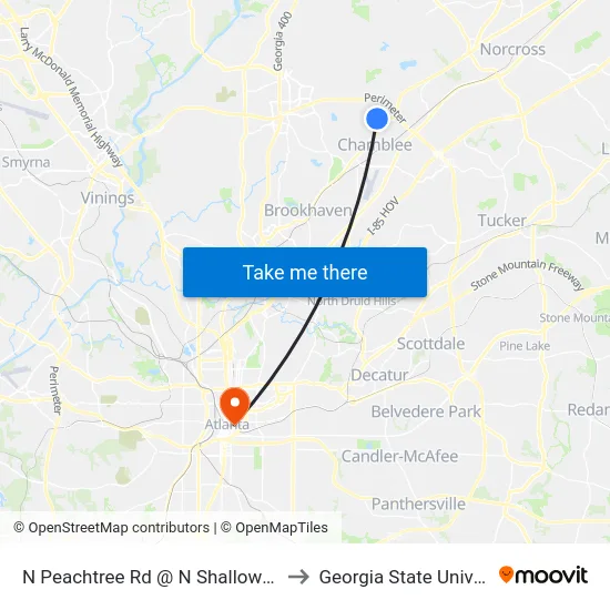 N Peachtree Rd @ N Shallowford Rd to Georgia State University map
