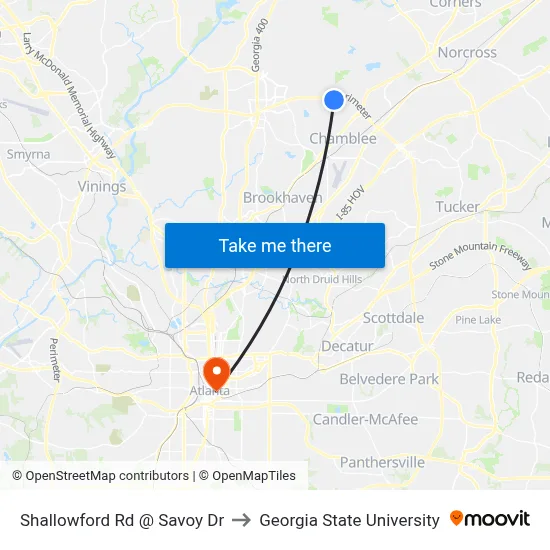 Shallowford Rd @ Savoy Dr to Georgia State University map