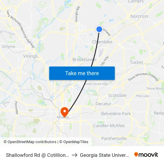 Shallowford Rd @ Cotillion Dr to Georgia State University map