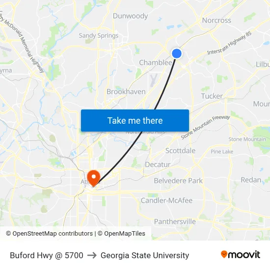 Buford Hwy @ 5700 to Georgia State University map