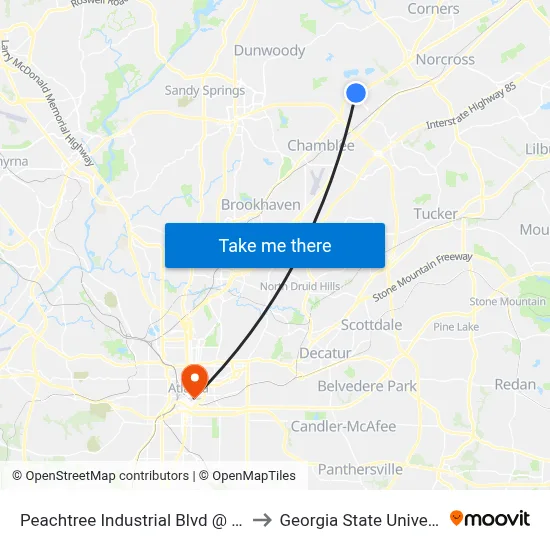Peachtree Industrial Blvd @ 6706 to Georgia State University map