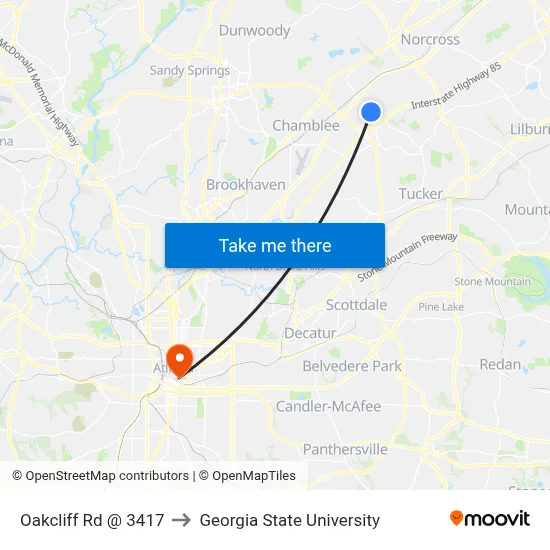 Oakcliff Rd @ 3417 to Georgia State University map