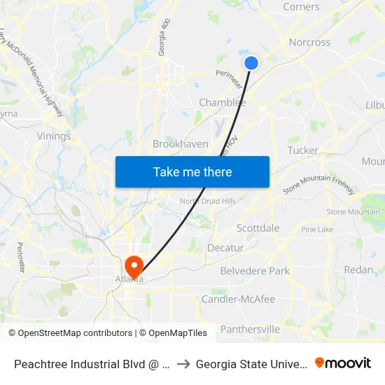 Peachtree Industrial Blvd @ 6750 to Georgia State University map